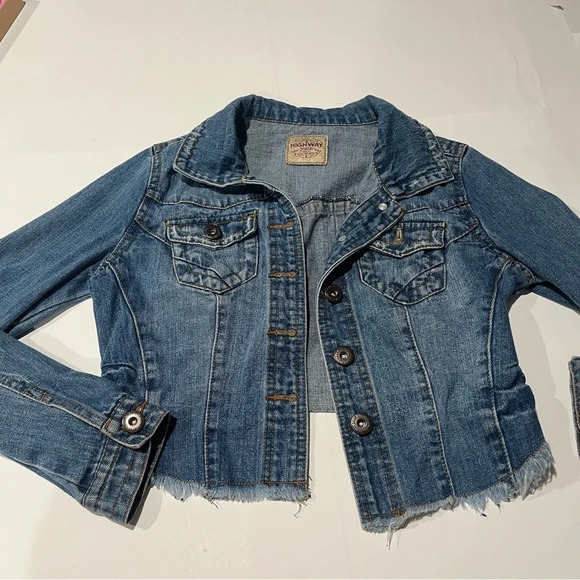 Highway Jeans Jackets & Blazers - Jean‎ jacket cropped distressed buttons blue wash women’s small long sleeve